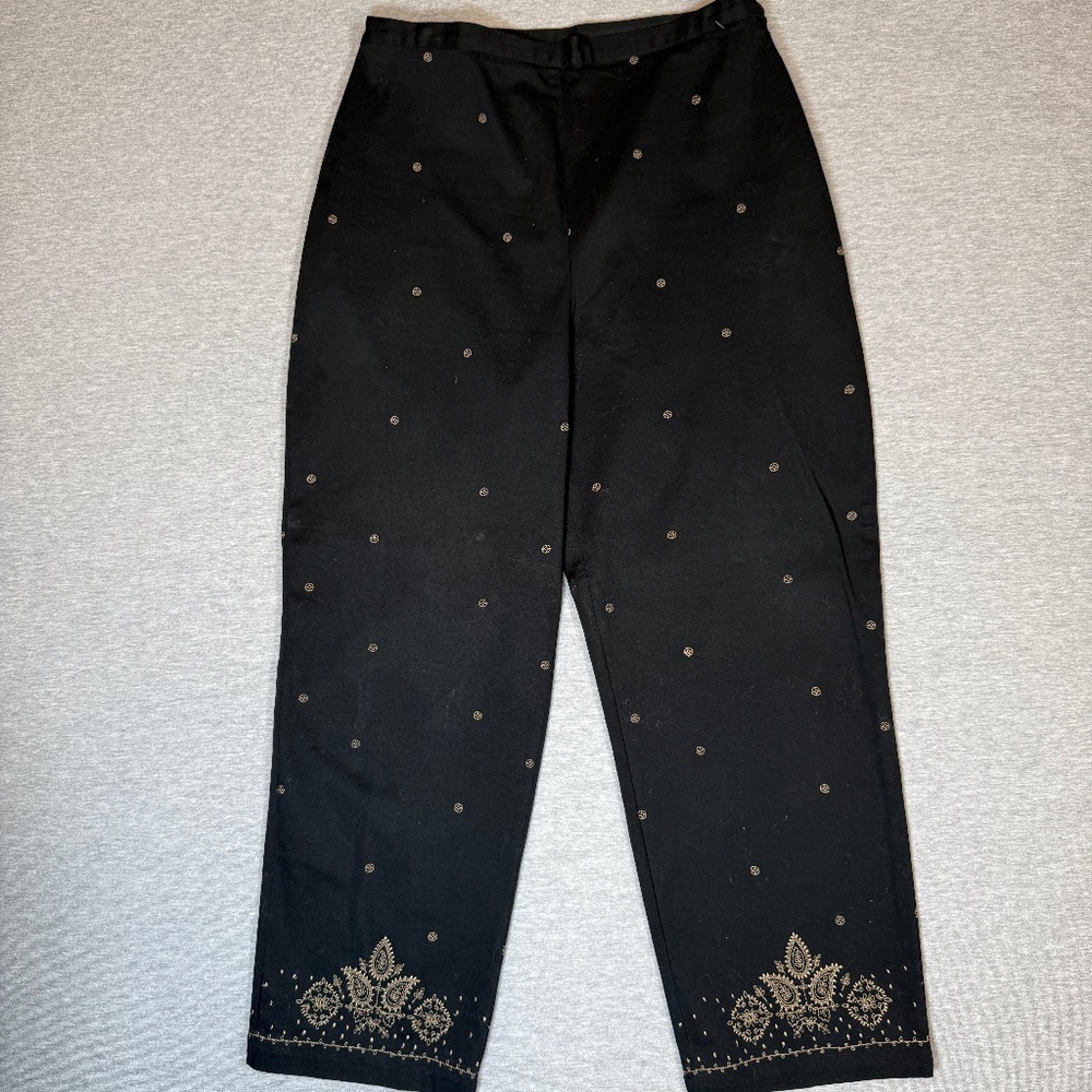Crop Pant Coldwater Creek Embroidered Black Pant Cotton Blend Size L
